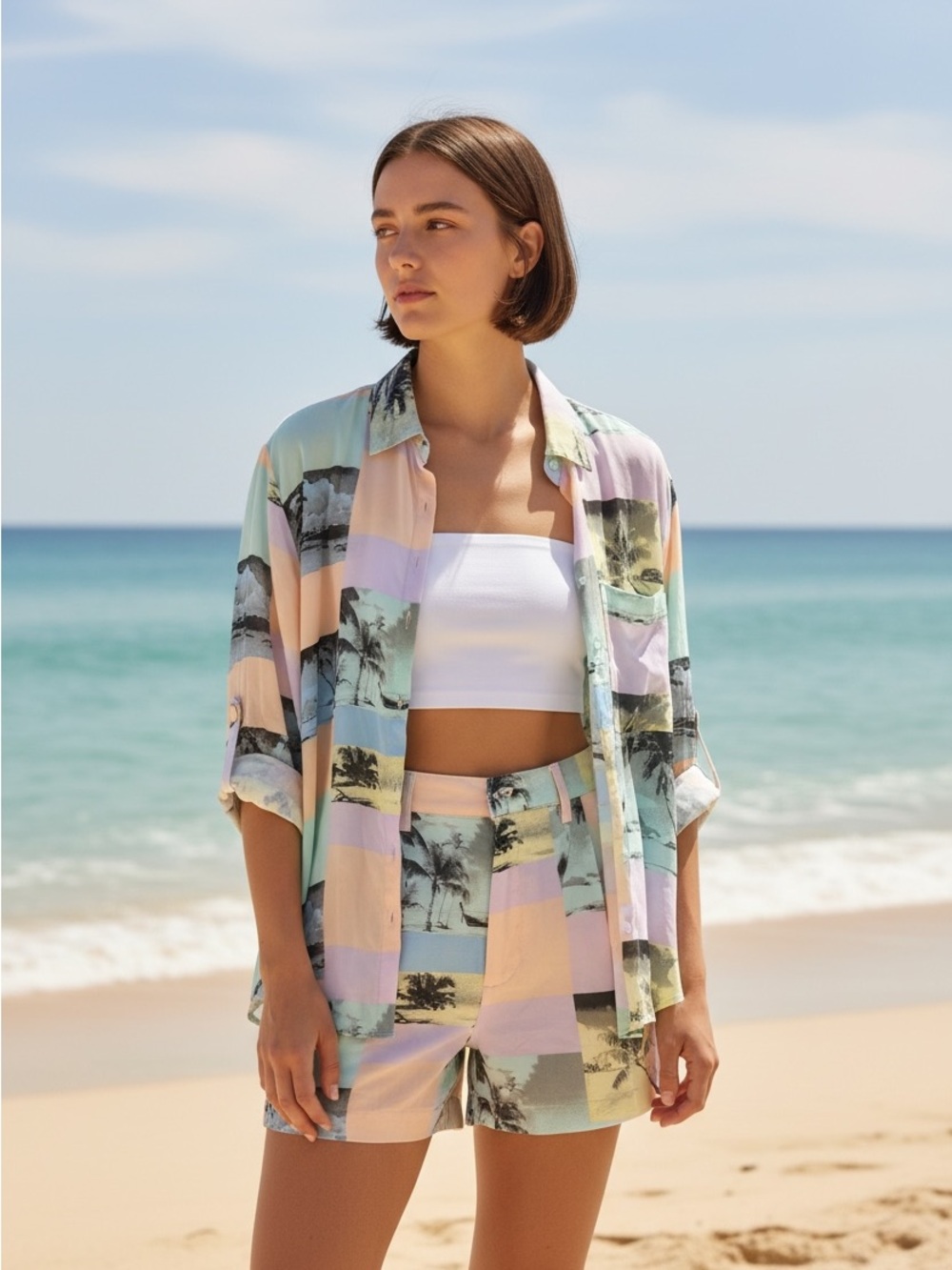 G21 Coastal Mirage Button Blouse featuring a dreamy seaside-inspired design L